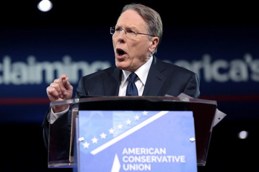 The NRA's CEO and executive vice president Wayne LaPierre speaking at the 2017 American Conservative Political Action Conference (CPAC) in National Harbor, Maryland.
