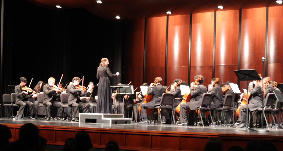 Concert Orchestra, under the direction of Mrs. Colleen Whatley, opens with 'Tango Mysterioso' by Susan H. Day. The unique piece was written in C minor and D minor, giving it a mysterious tone. 